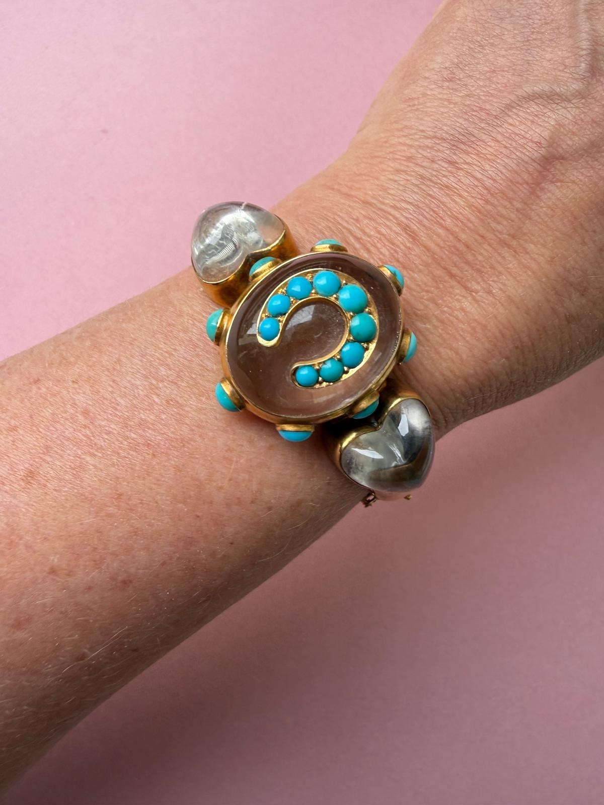 A Victorian Gold Turquoise and Rockcrystal Bangle