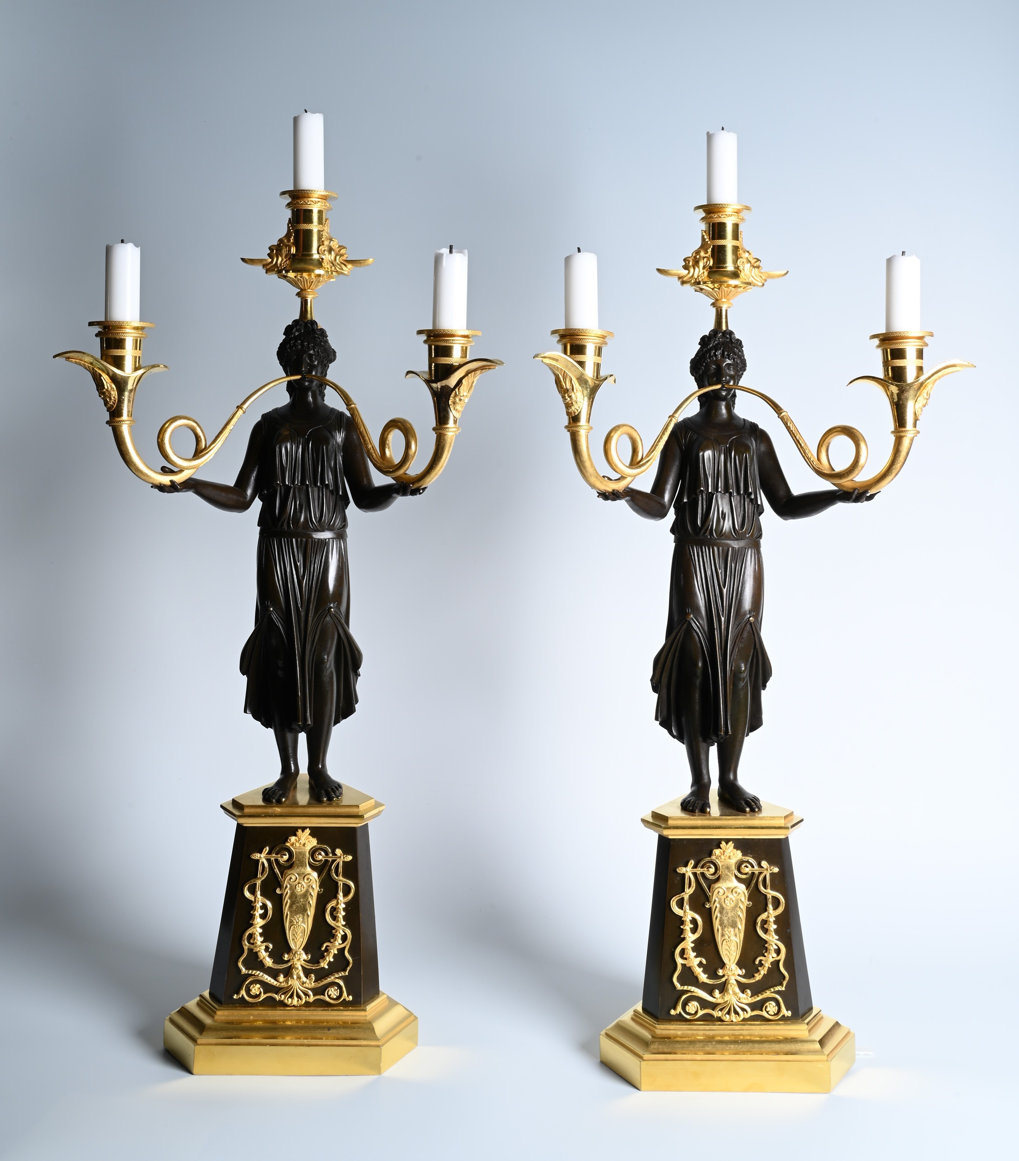 A pair of large Directoire candelabras.