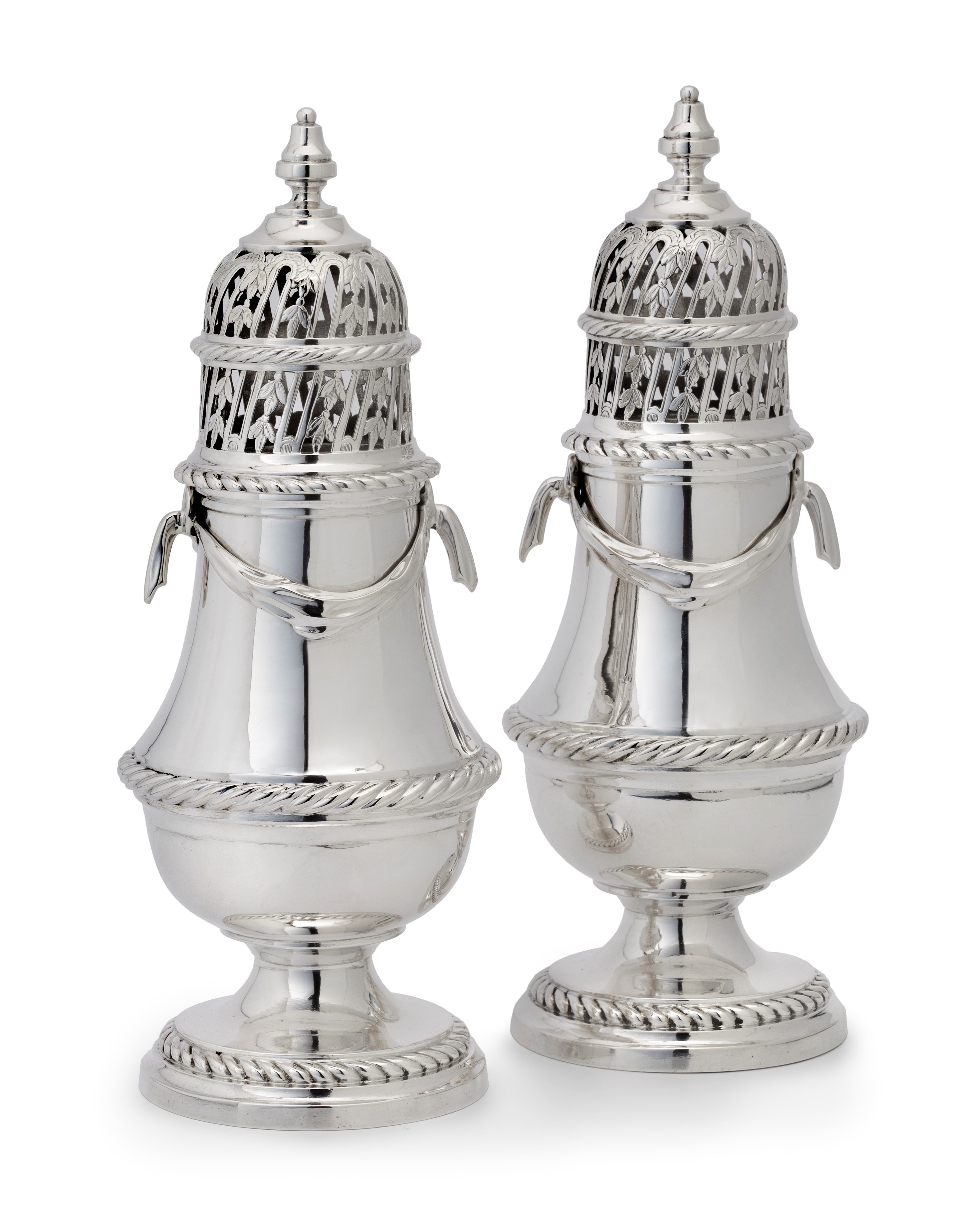 A pair of Dutch silver casters, Engelbart (Engelbrecht) Joosten Sr., The Hague, 1777