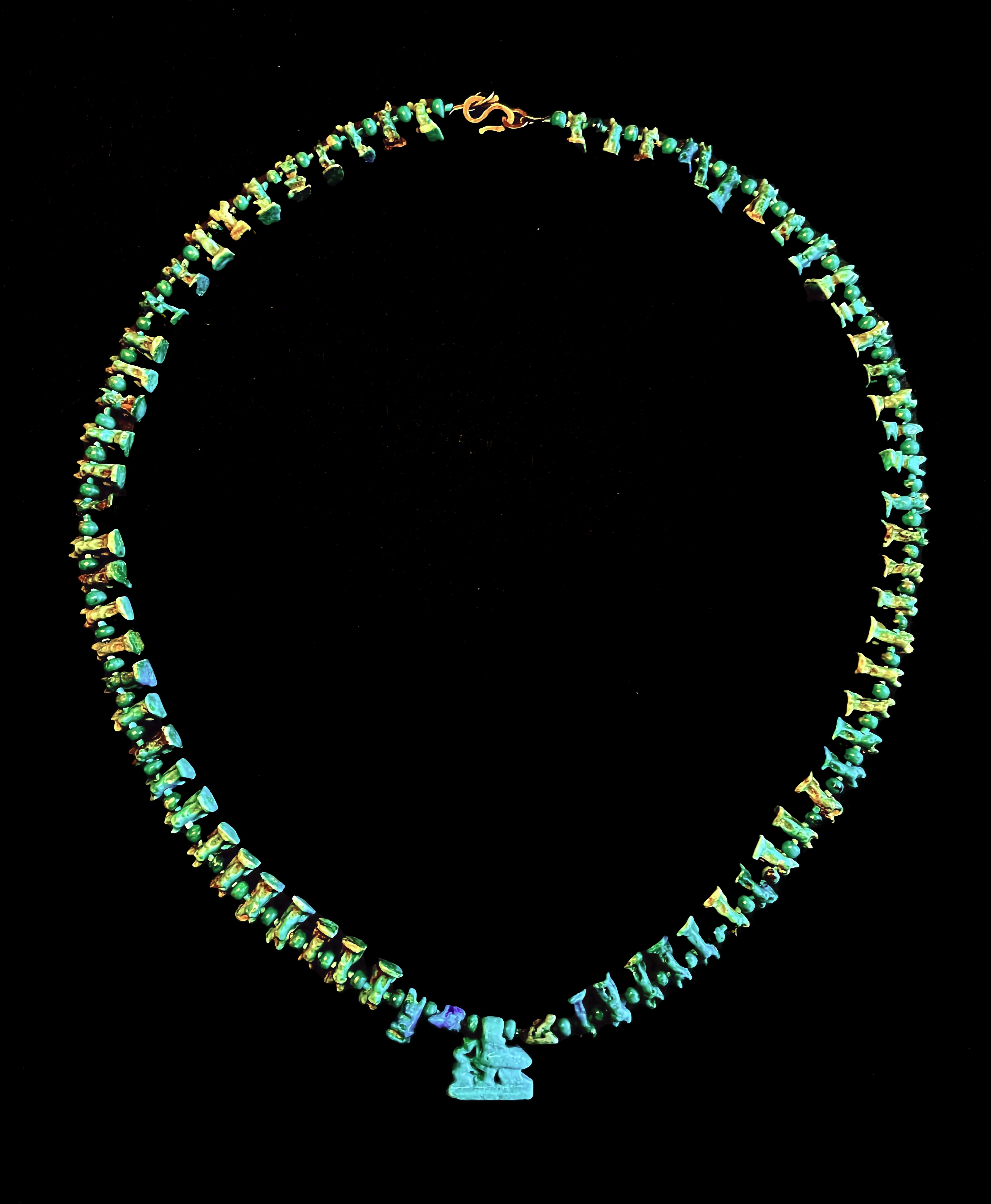 EGYPTE, TURQUOISE FAIENCE KATTEN KETTING