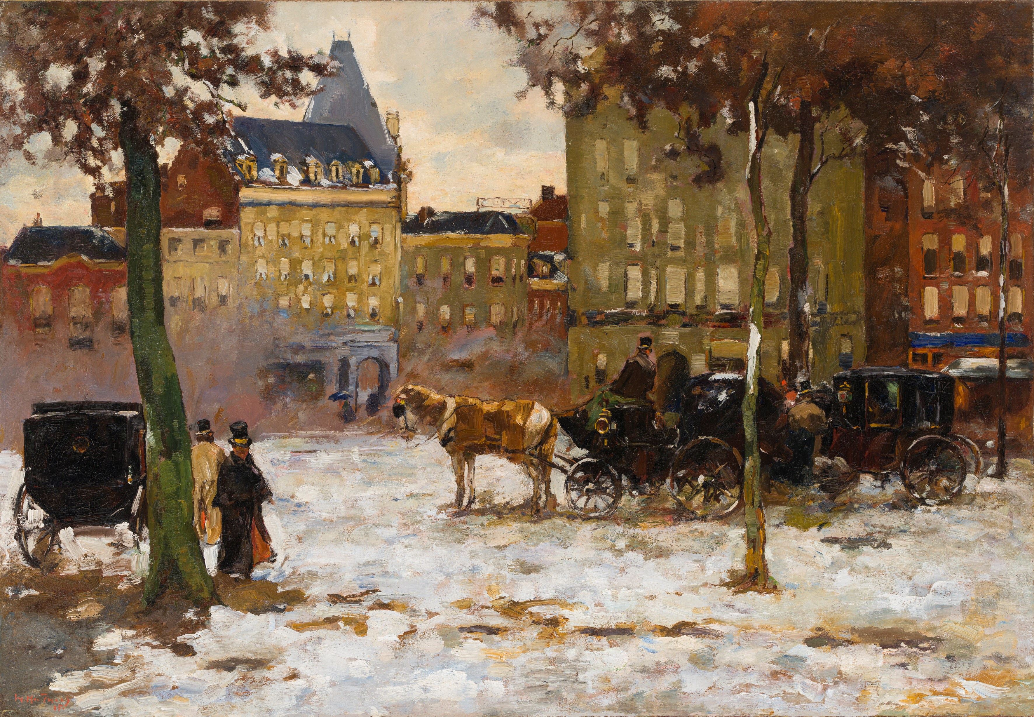 Koetsjes op het Buitenhof in de winter