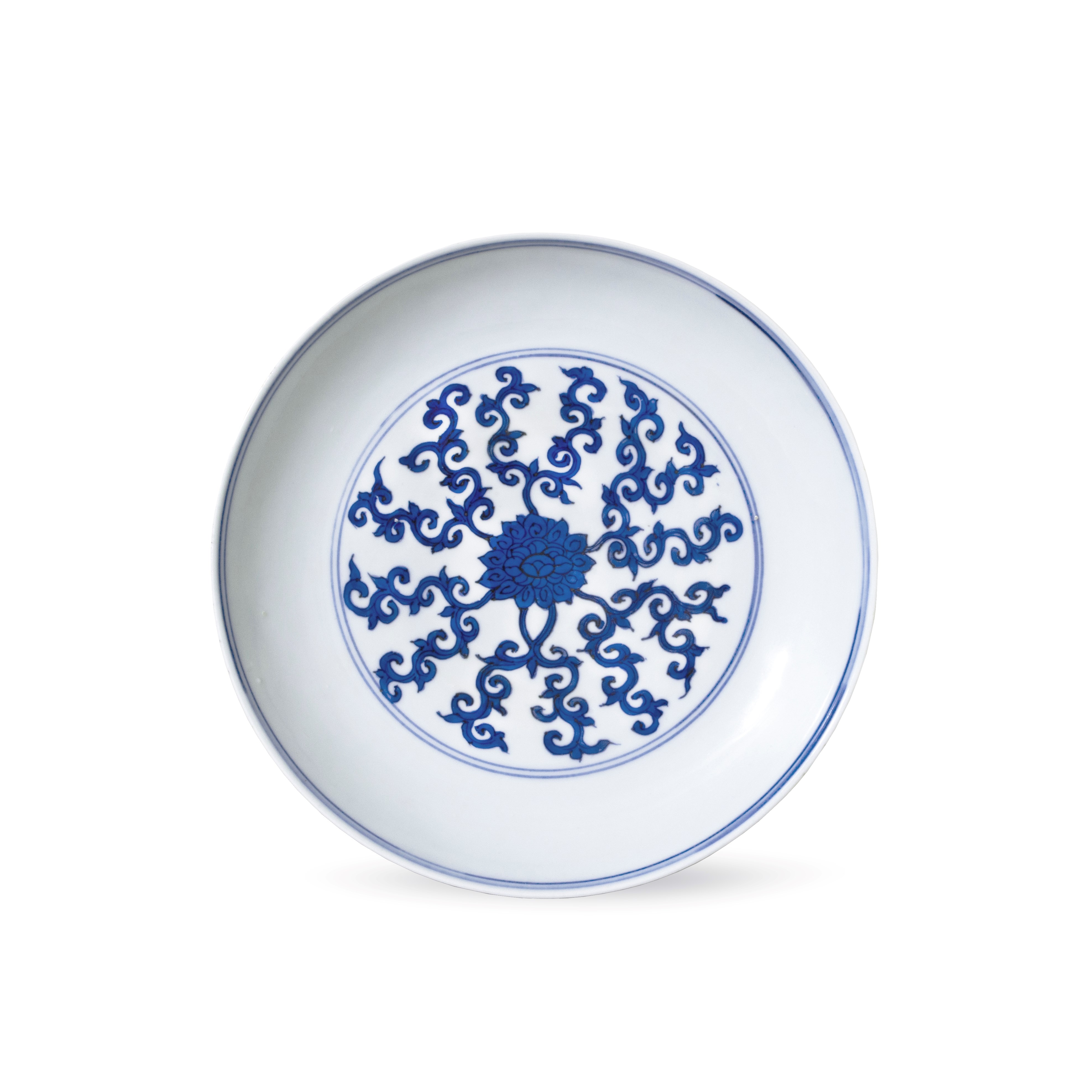 Blue and white porcelain dish with lotus design